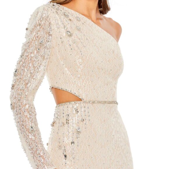 MAC DUGGAL 11306 EMBELLISHED ONE SLEEVE CUTOUT IVORY GOWN sz 6 - Picture 3 of 5